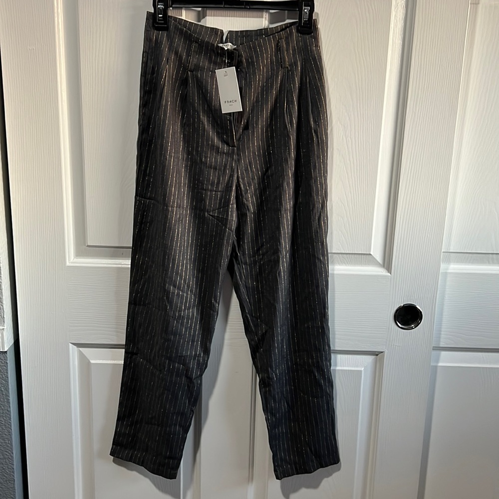 FRNCH Black Pinstripe Trousers